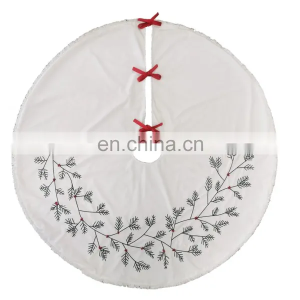 Decorative Embroidery Branches With Red Pompom Tree Skirt for Christmas