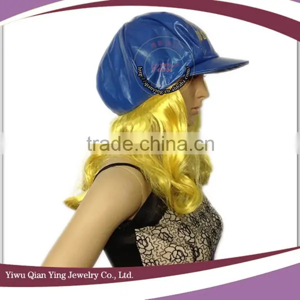 Girls Fashion Fake Hair Wig Attached Blue Hats photo-2
