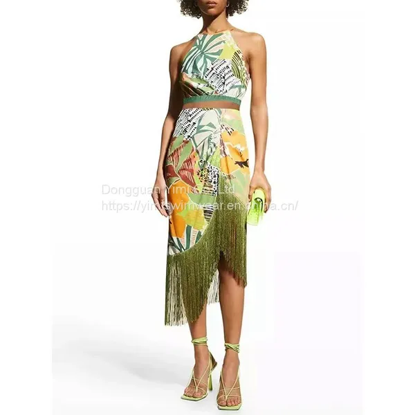 2 Pieces Ladies Women Printed Sexy Swimsuit Bikini Swimwear With Skirt Cover-Up photo-2