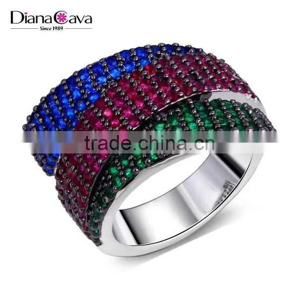 Unique 3 Strips Colorful Cubic Zirconia Siam Emerald Montana Cocktail Party Ring photo-3