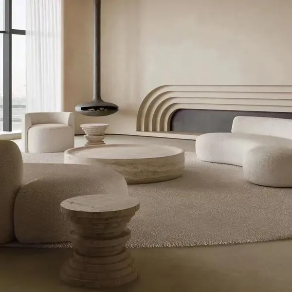 High-End Wabi-Sabi Style Natural Travertine Marble Stone Coffee Dining Tea Table Furniture for Living Room Hotel Villa photo-3