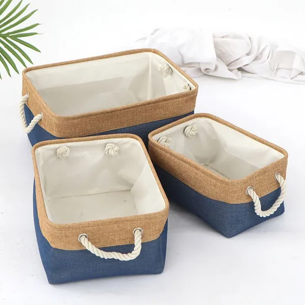 Debris Storage Basket, Bedroom Underwear and Socks Storage Basket, Cotton and Linen Storage Storage Box, Folding Fabric Storage Basket photo-4