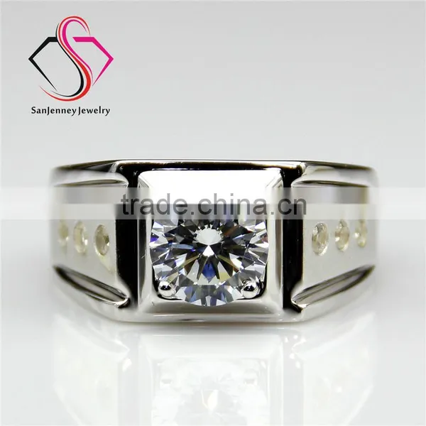 Round Brilliant Cut Moissanite 2CT 8.0mm Center 14k 18k White Gold Diamond Wedding Band Men's Diamond Band