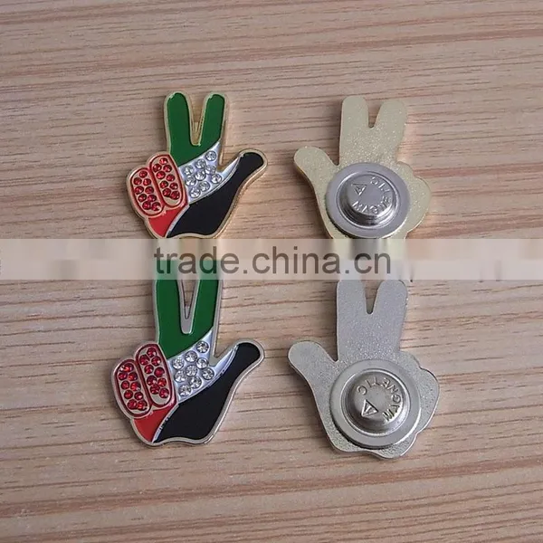 Hot Sale Model V Victory Hand UAE National Day Rhinstone Crystal Enamel Lapel Pin, Gold & Silver