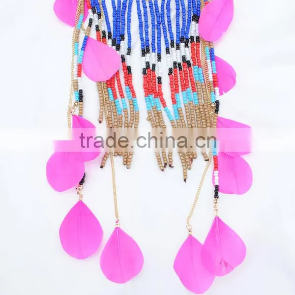 Wholesale New Product Exotic Feather Tassel Necklace Fashion Seed Bead Jewelry photo-2