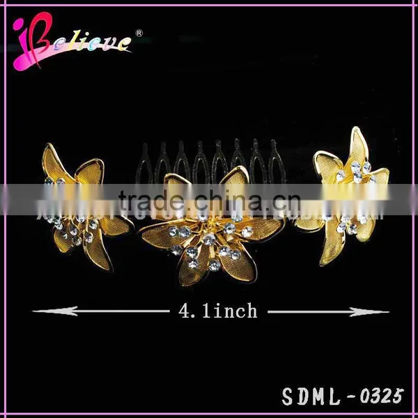 Hot Sale Indian Flower Hair Accessories,gold Plated Hair Accessories Hair Comb With Diamond photo-3