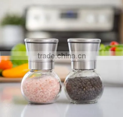 Trade Assurance OEM Package Glass Manual Salt And Pepper Grinders Mills Bottles With Stainless Steel Cap-Round photo-2