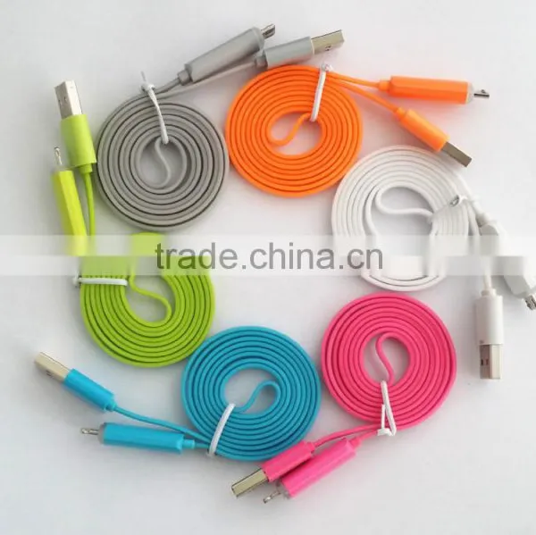 Flat Noodle Design Candy-colored Micro USB Cable With Led Light for Android Smart Phone photo-2