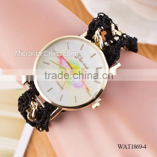 Women New Classic Geneva Ethnic Braided Analog Quartz Chain Lips Watch Strap photo-4