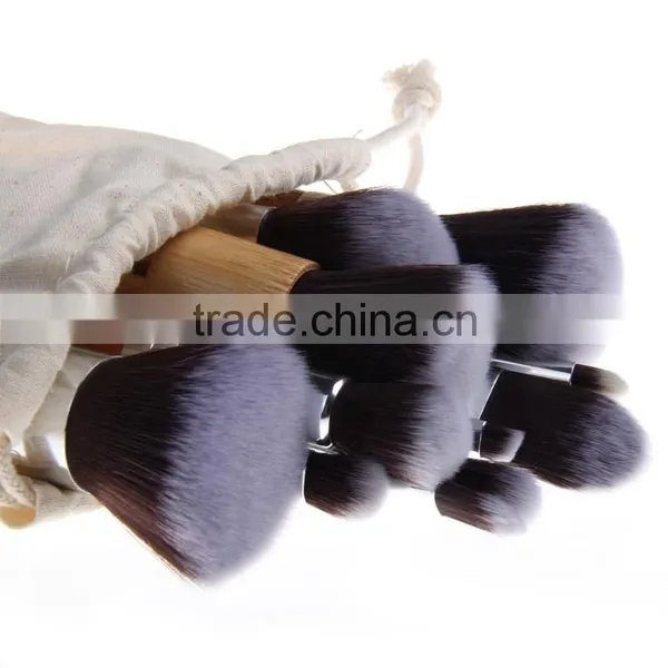 11 Pieces Makeup Brush Set Professional Bamboo Handle Premium Synthetic Kabuki Cosmetics Brushes Kit With Bag photo-3