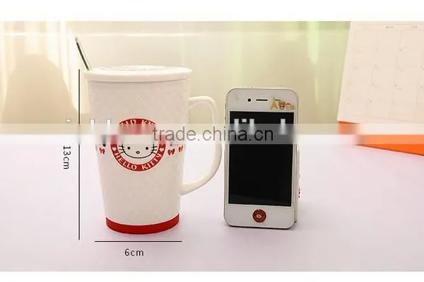 New Creative Hello Kitty Office Relief Ceramic Mug With Lid and Spoon photo-2