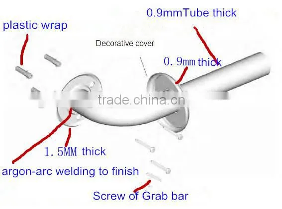 Skidproof Knurled+polished Stainless Steel Bathroom/toilet Grab Bar photo-6