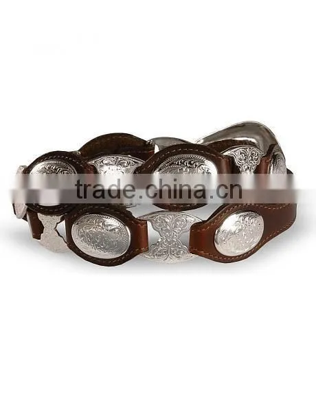 Western Cowgirl Belts Silver-tone Floral Conchos & Links Concho Link Leather Belt photo-2