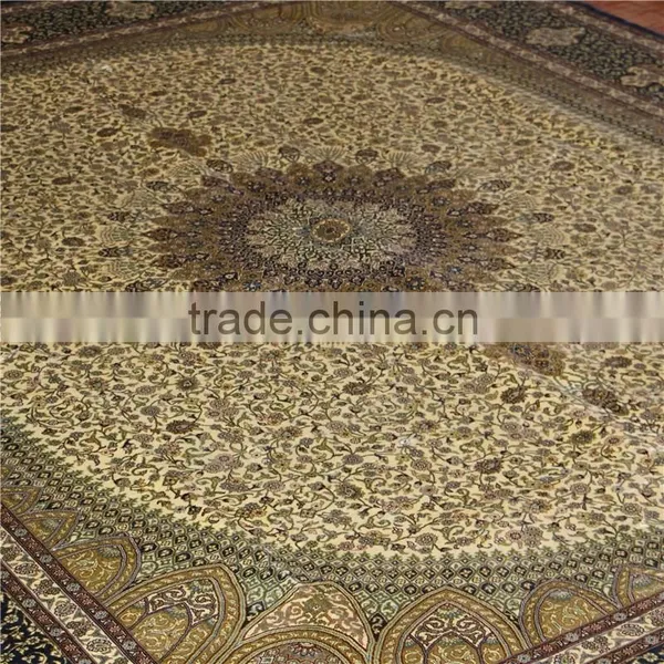 8x10ft Big Size Real Silk Carpet Yellow Persian Kashmiri Silk Rugs