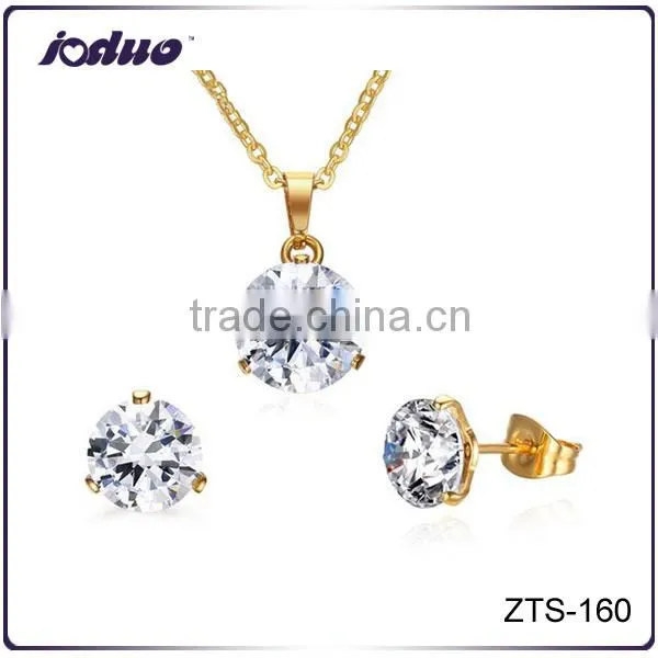 Simple White Zircon Stainless Steel Necklace And Earrings Jewelry Sets