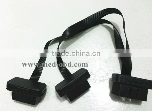 Flat OBD2 Spitter Y Cable Right 16pin Male to 2 Pieces 16pin Female photo-2