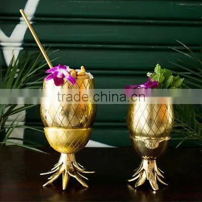 Rose Gold Copper Drinking Cocktail Pineapple Mug, Pineapple Mug Silver Shiny Color, Gold Brass photo-5
