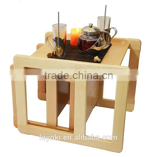 3 in 1 Children's Multifunctional Beech Wood Kids Table and Chairs Set of 2 Also Can as Nest Coffee Table Table and Chair photo-3