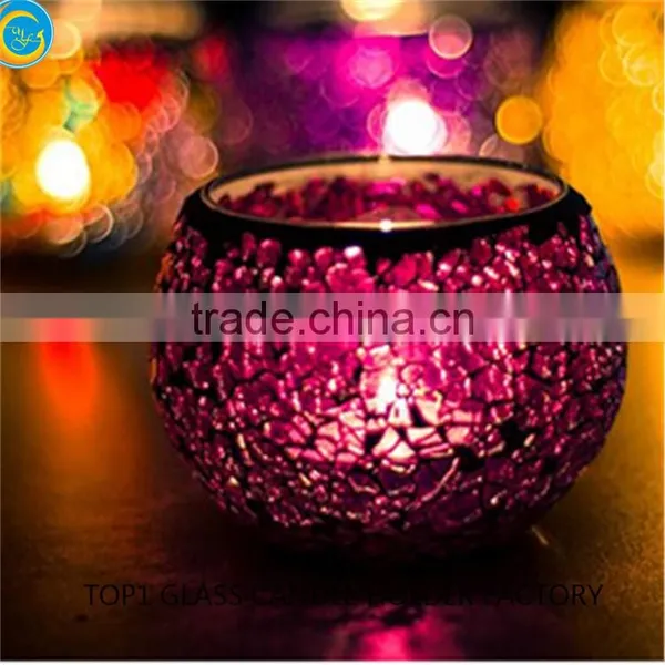 Pink Handmade Glass Mosaic Candle Holder photo-4