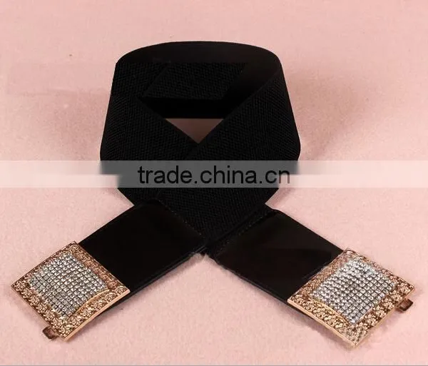 Wholesale Luxury Rhinestone Paved Ring Type Alloy Buckle Wide PU Waist Belt photo-4