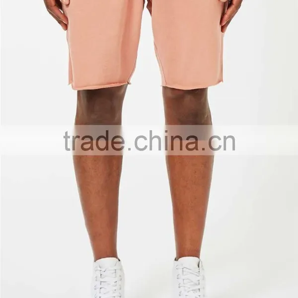 MGOO Foshan Manufacturer Pink Ribbed Jersey Shorts Fashion Comfortable Draw String Raw Hem Knee Length Shorts photo-3