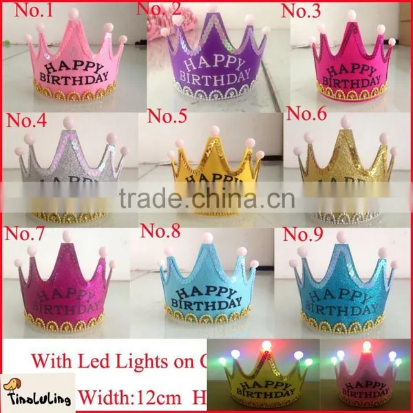 2015 Pink Happy Birthday Headwear Pageant Crowns Hair Accessory With Light photo-6