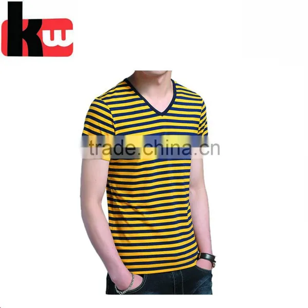 OEM Shirts 100% Cotton Men's Yard-dyed V-neck T-Shirt photo-4