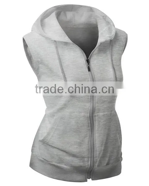 OEM New Design Cotton Plain Wholesale Sleeveless Hoodie Womens Fashion Vests With Zip photo-4