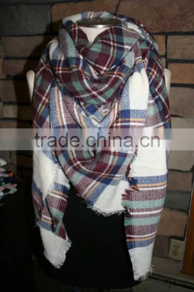 Plaid Tartan Blanket Scarf Maroon Blue Plaid Scarf Christams Gift Scarves photo-3
