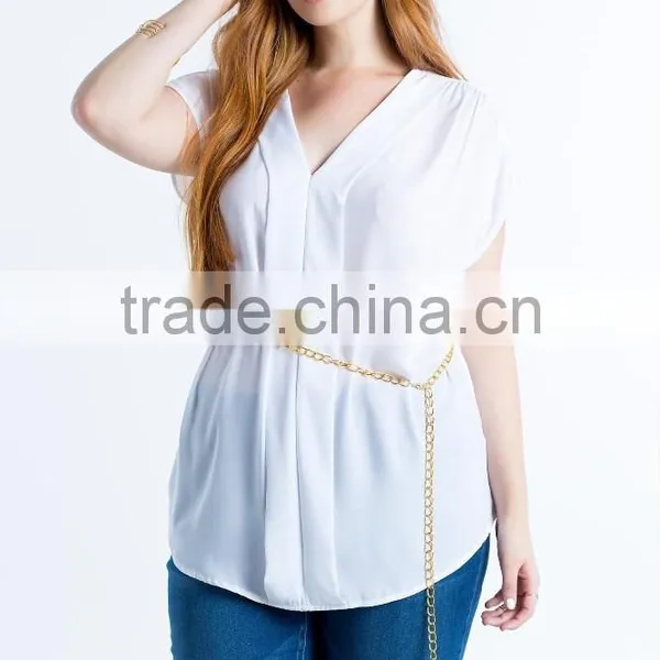 Relaxed V-neck Pleated Plus Size Chiffon Blouse/woman Top photo-4