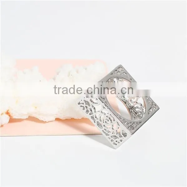 Hot Sale Silver Tone Hollow Square Rose Flower Copper Unadjustable Rings photo-2