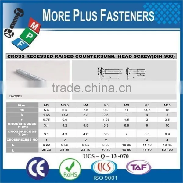 Made in Taiwan Stainless Steel Cross Raised Countersunk Head Machine Screw DIN 966 Carbon Steel photo-2