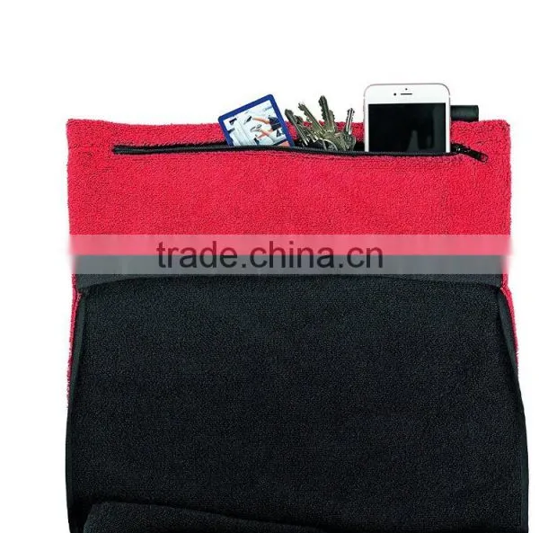 100 Cotton With Zipper Pouch or Pocket Fitness Towel photo-3