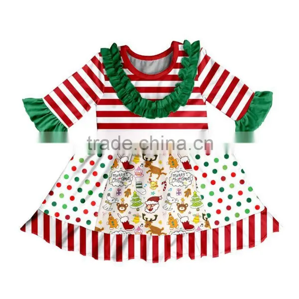 CH00252YIWU BOYA Cotton Milk Silk Dress Cotton Christmas Stocking New Fabric Pattern Kids Clothes Wearing Boutique Dresses