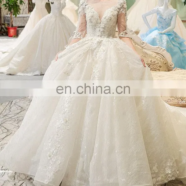 LS00404 Beaded Indian Wedding Dress for Pregnant Women Wedding Dress With Sleeve photo-6