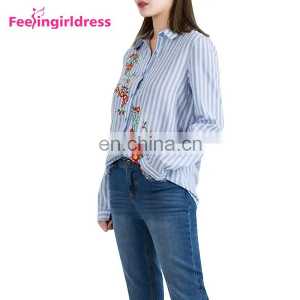 2017 Fashion Autumn Latest Shirt Designs Embroidery Flower Long Sleeve Casual Women T Shirt photo-3