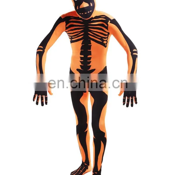 Orange Skull Jumpsuit Second Skin Suit Zentai Bucks Halloween Costume photo-4