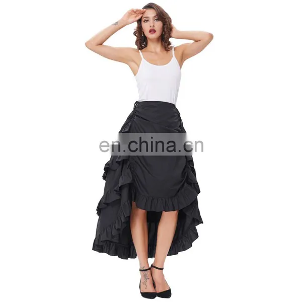 Belle Poque Retro Vintage Gothic Womens Costume Cotton Black High Low Skirt BP000222-1 photo-2
