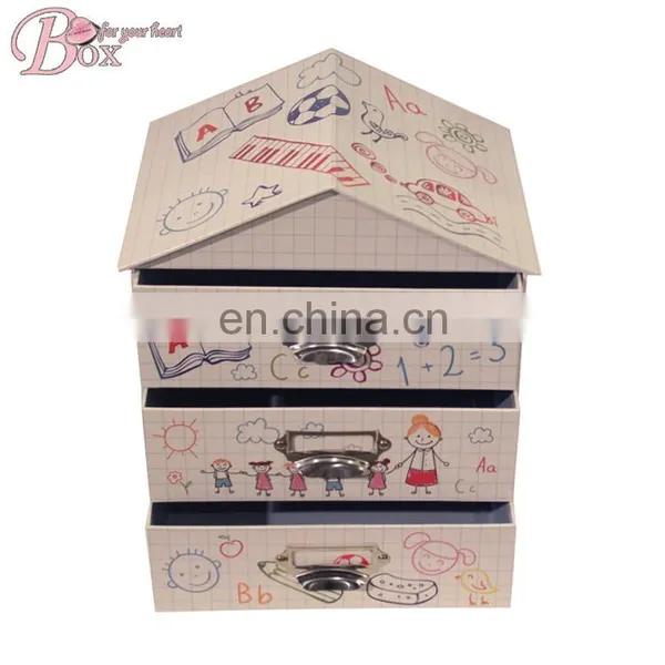 Cardboard House Shaped Drawer Clothes Office Files Storage Box photo-4