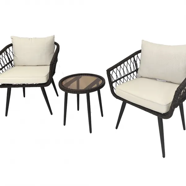 50% OFF Guangzhou Factory Clearance Sale Aluminium Frame Bistro Patio 3pcs Set With Olefin Cushions Garden Chatting Set