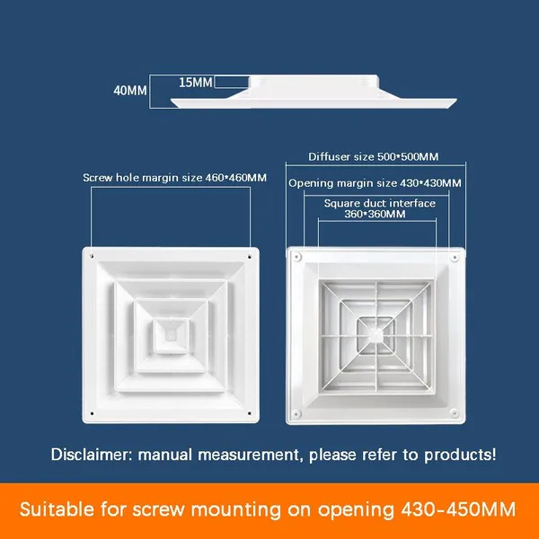 Square Shape Diffuser Suitable for Screw Mounting on Opening 430MM-450MM