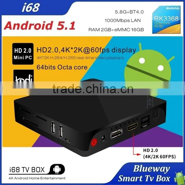 i68 XBMC Kodi RK3368 Android TV Box 5.1 2Gb Ram 16GB Rom H.265 2.4G&5G Dual Wifi 4K Mini PC Octa Core                        
                                                Quality Choice
                                                    Most Popul