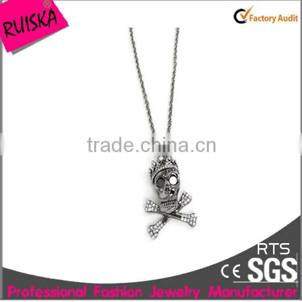 2014 Fashion Jewelry Necklace Rhinestone Hematite Necklace Skull Pendant Necklace