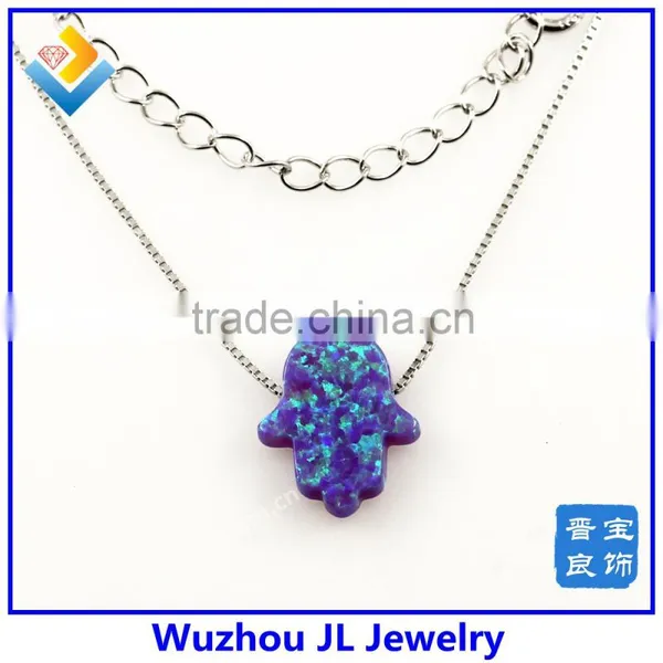 High Quality Synthetic OP40 Hamsa/Hand Shape Opal S925 Silver Chain Jewelry For Sale photo-2