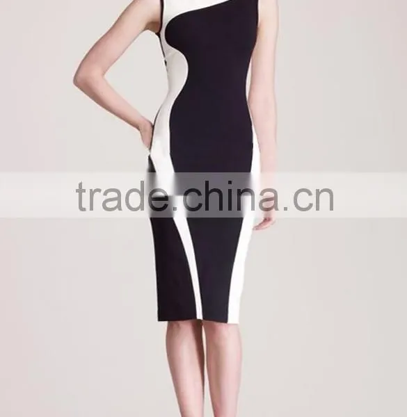 Women Geometry Design Sleeveless O-Neck Stretchy Evening Slim Dress photo-3