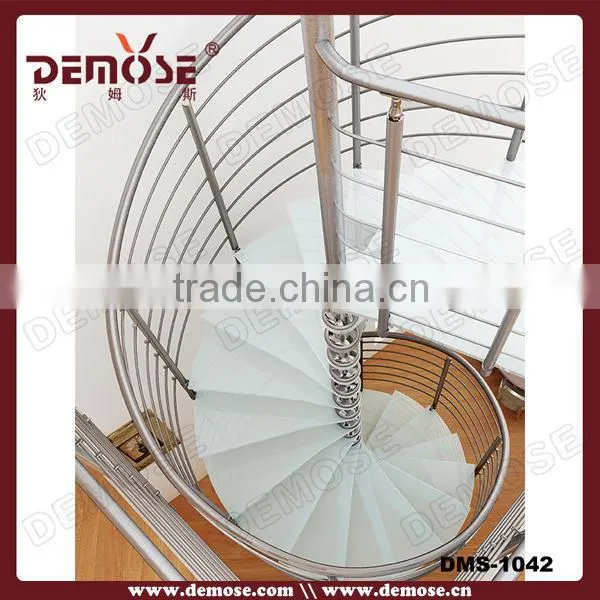 Metal Used Stainless Steel Frame Glass Stairs With Glass Railing