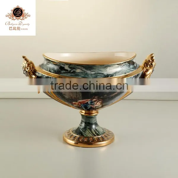 Hand Painting Home Decoration Big Marble Green Ceramic Flower Vase,porcelain Vase photo-4