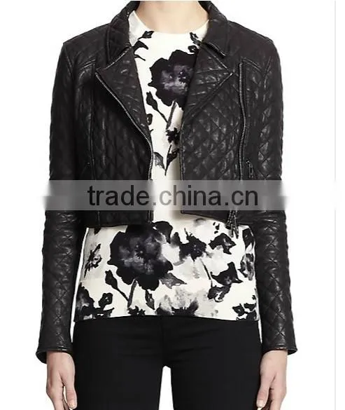Ladies Short Quilted Leather Jacket
