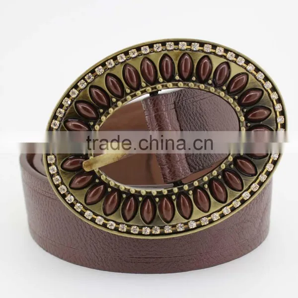 2015 Vintage Style Women's Fashion PU Brand Belt With Rhinestone Circle Shape Buckle photo-2