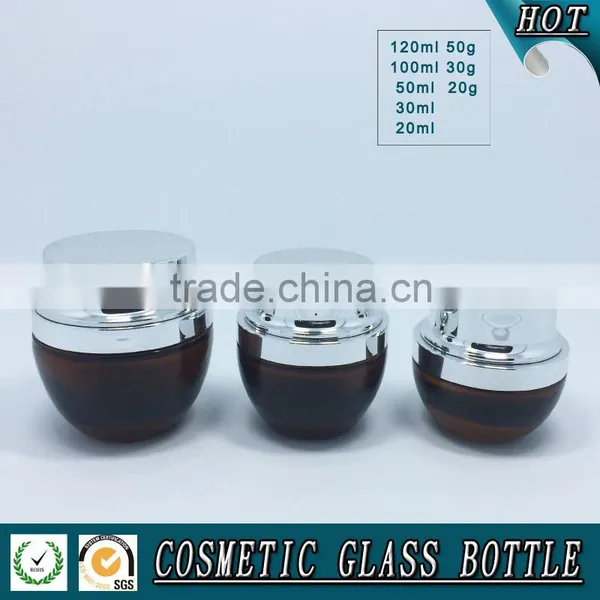 Amber Coloured Cosmetic Glass Lotion Bottles With Silver Pump Cap photo-3
